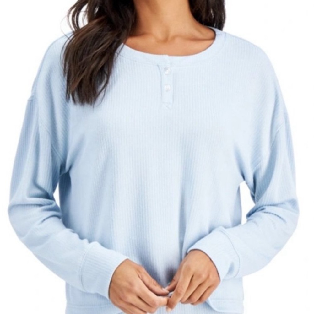 FLAWED 2 Jenni Ribbed Henley Long Sleeve Pajama Tops